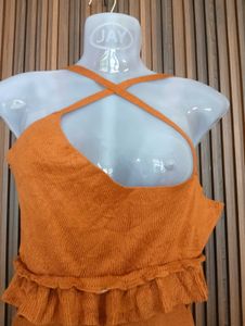 Orange Suede Halter Dress