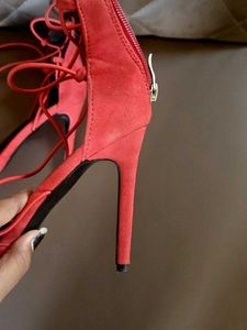 Coral Lace-Up Stiletto Heels