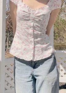 y2k Cute Floral Puff Sleeve Top