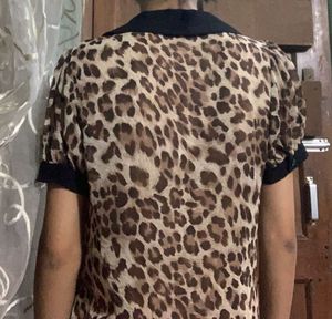 Leopard Print Sheer Button-Up Top