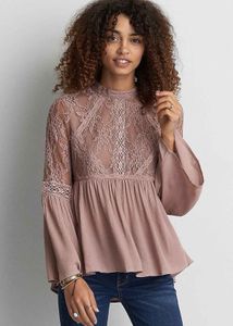 Boho Lace Bell Sleeve Peplum Top