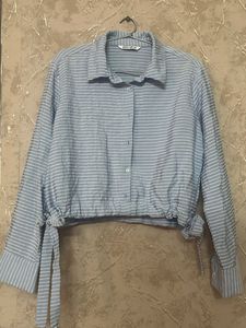 Striped Cropped Button-Up Shirt