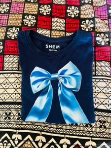 Cute Navy Blue Bow Crop Top