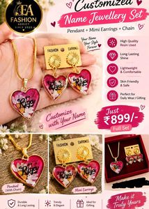 Customized Name Heart Pendant & Earring Set