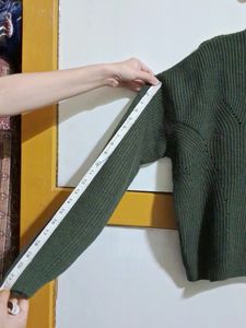 Army Green Dropped Shoulders Sweater