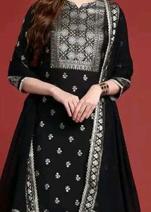 Black &amp; Gold Ethnic Kurta Set with Dupatta