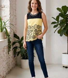 yellow and navy blue top with rhinestone