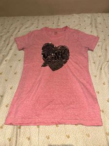 Pink Sequin Heart T-Shirt