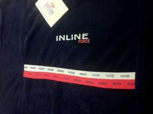 Navy Blue T-Shirt with Red Stripe Detail