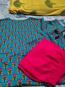 Beautiful Teal Floral Kurta with Pink Pants
