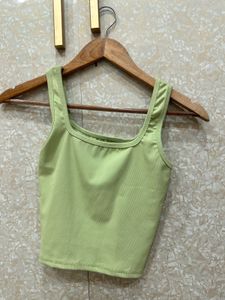 Light Green Ribbed Square Neck Tank Top