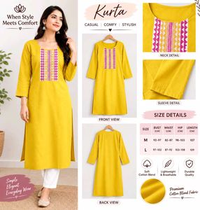 Elegant Yellow Cotton Blend Kurta for Women