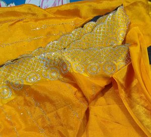 stone work saree with blouse piece