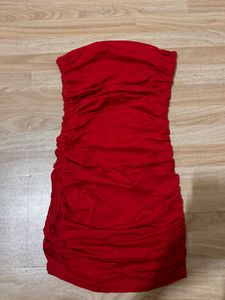 Red Strapless Ruched Bodycon Dress