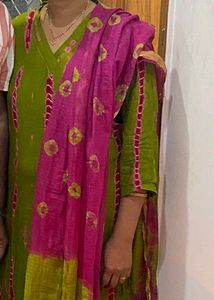 Green Pink Kurta set With Dupatta XL