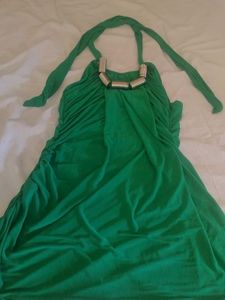 Green Halter Neck Ruched Dress