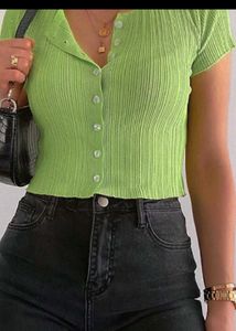 Cute Green Button-Up Crop Top