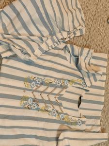 Cotton white and Blue striped kurta set