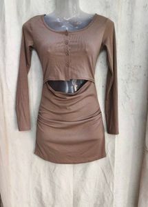 I. Cut-out Ruched Long Sleeve Mini Dress