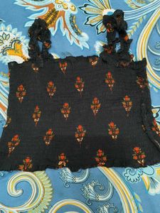 Black Smocked Crop Top