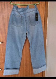(Shein)Light Wash Wide Leg Cuffed Jeans