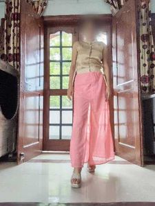 Elegant Pink Palazzo Pants with Golden Top