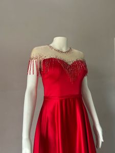 Elegant Red Beaded Evening Gown