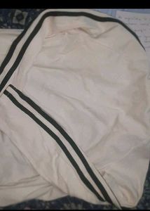 White Zip-Up Jacket with Black Stripes