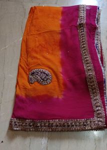 Pink And Orange Chundari with Embellishments