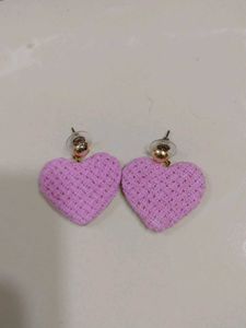 Cute Pink Woven Heart Drop Earrings