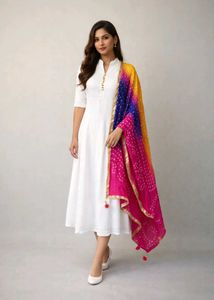 Beautiful White Coloured Frock Suit Set - 2 Piece