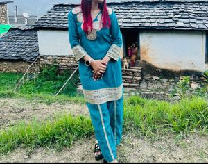 combo offer Teal Embroidered Kurta with pant cord