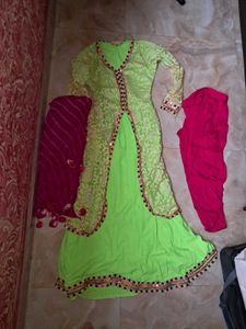 Elegant Neon green Embroidered Kurta Set