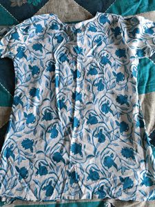 Blue Floral Print Cotton Kurta
