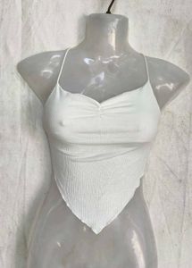 Chic White Ruched Halter Neck Crop Top