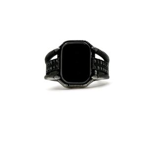 Black Octagon 925 Silver Ring For Men