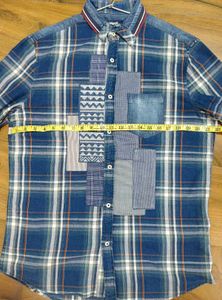 Desigual Blue Patchwork Plaid Shirt
