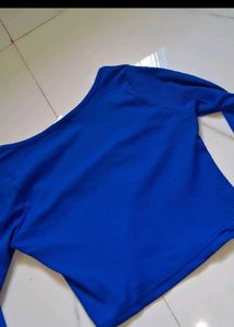 Blue Square Neck Long Sleeve Crop Top