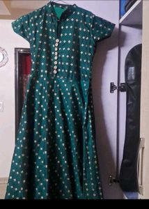 Elegant Green Printed Anarkali Gown