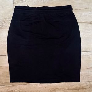 Black Skirt with Leopard Print Trim