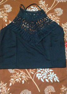 Chic Black Crochet Neckline Top