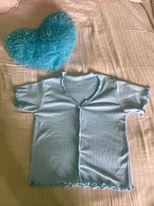 Cute Blue Button-Up Crop Top