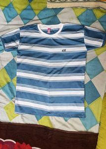H&M Blue & White Striped T-Shirt | Size XL