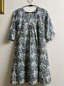 Grey Floral Print Kurta