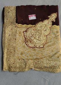 Embroidered Brown & Gold Saree