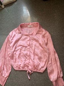 Pink Crop Tie-Front Blouse
