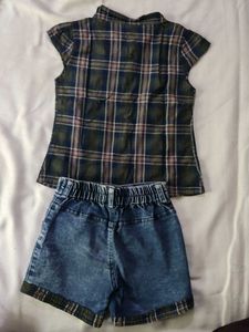 Cute Plaid Top &amp; Denim Shorts Set