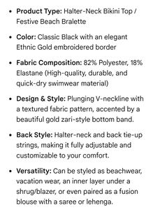Elegant Black Halter-Neck Bikini Top with Gold Zar