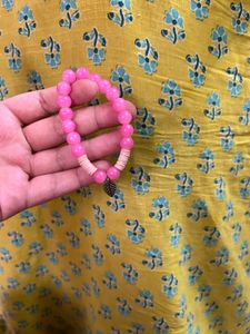 Charming Pink Beaded Bracelet with Leaf Charm