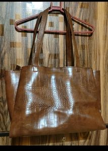 Frisbee Brown Pu Leather Handbag